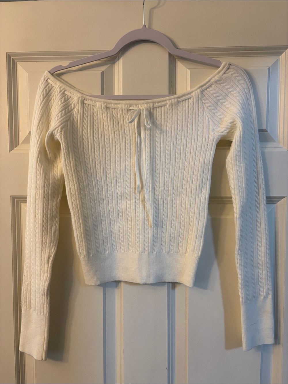 Hollister Cream Cable-Knit Off-Shoulder Sweater